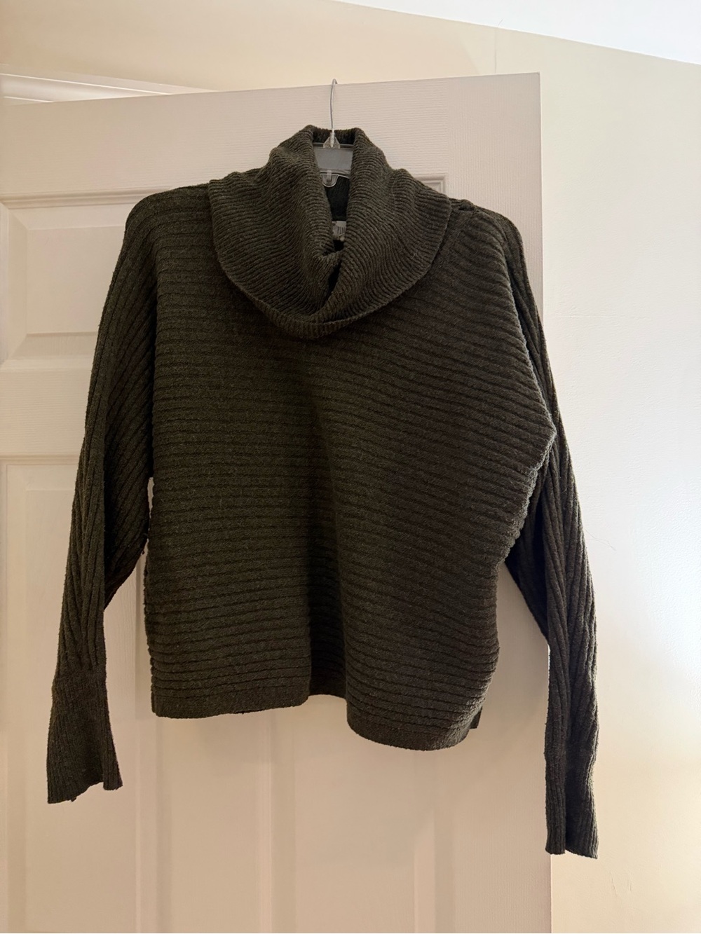 Pink Rose Olive Ribbed Cowl Neck Sweater